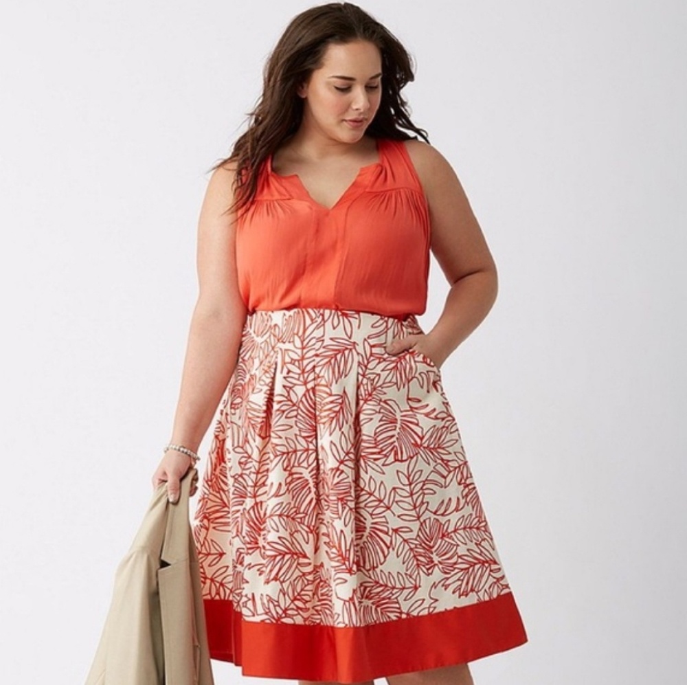#220 NWT Orange Red Lane Bryant Pleated Skirt 20 - Picture 1 of 4